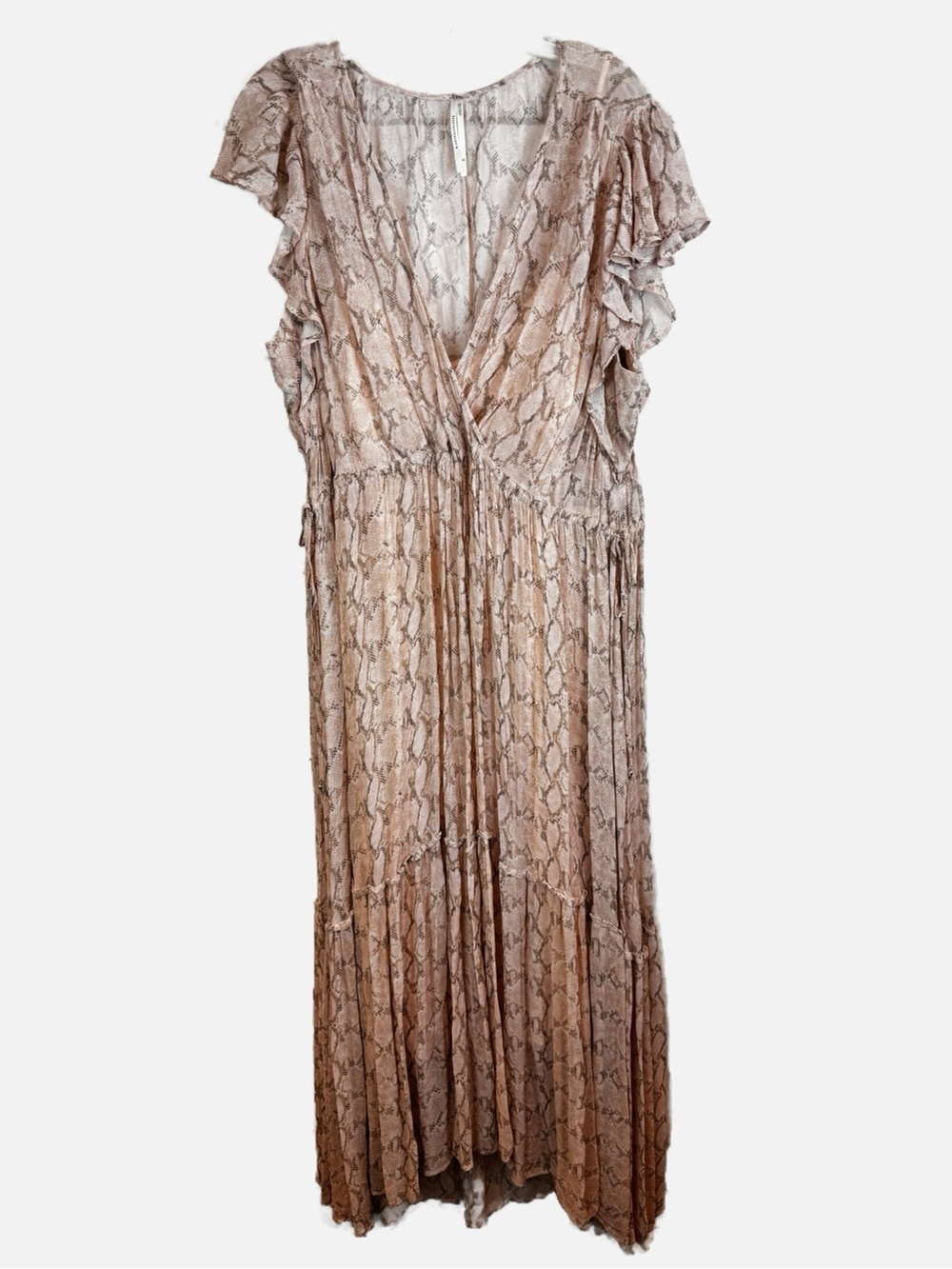 Anthropologie | Blush Pink Reptile Print Ruffle Dress, XL
